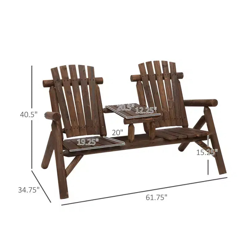 Panca a doghe da 2 posti con tavolo in stile Adirondack GDFStudio Eveline Rustic per patio