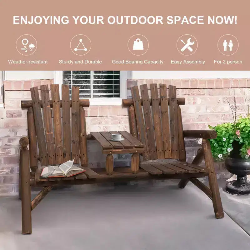 Panca a doghe da 2 posti con tavolo in stile Adirondack GDFStudio Eveline Rustic per patio