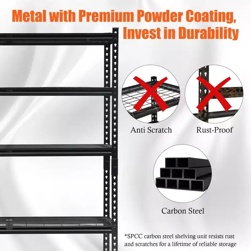 5-Tier Adjustable Shelves, Load 2000 Lbs Heavy Duty Wire Garage Shelf, Metal Storage Racks and Shelving, 72 H Garage Shelves for Basement