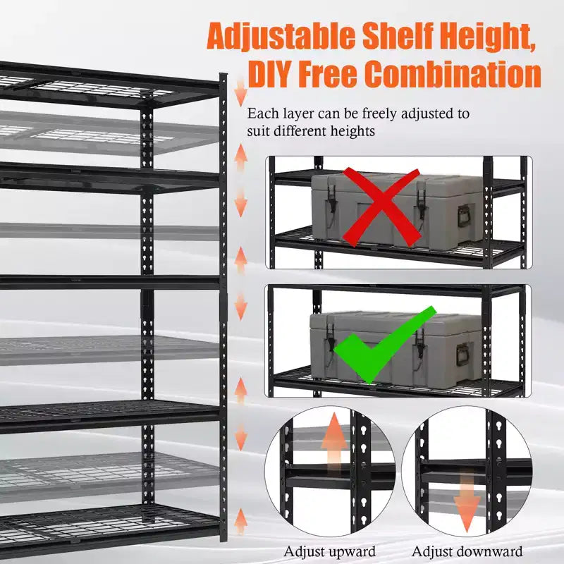 5-Tier Adjustable Shelves, Load 2000 Lbs Heavy Duty Wire Garage Shelf, Metal Storage Racks and Shelving, 72 H Garage Shelves for Basement