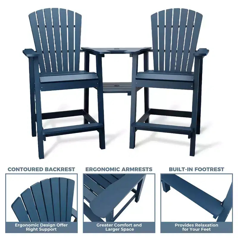 GustoWave Set di 2 Sedie Adirondack Alte, Sgabelli Alti in HDPE con Doppio Vassoio Connettore, Sedia Adirondack per 2 Persone Altezza Bar, Resistente a Tutte le Intemperie