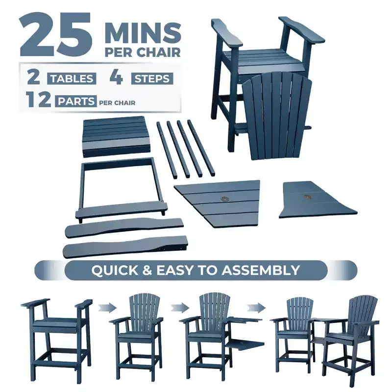 GustoWave Set di 2 Sedie Adirondack Alte, Sgabelli Alti in HDPE con Doppio Vassoio Connettore, Sedia Adirondack per 2 Persone Altezza Bar, Resistente a Tutte le Intemperie