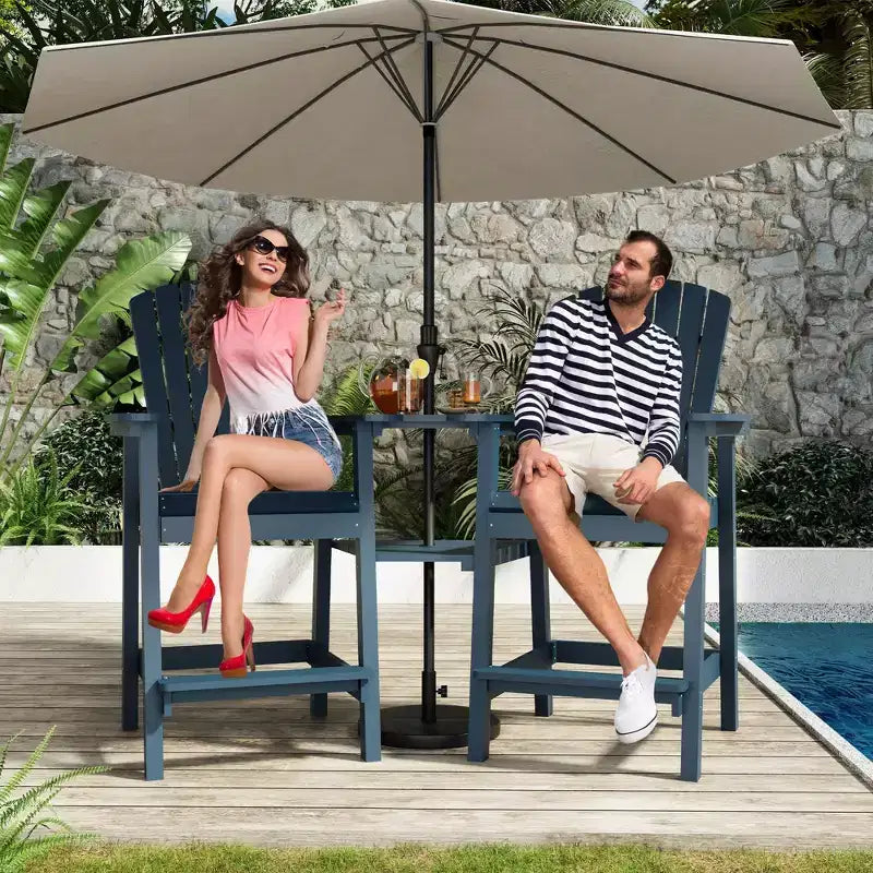 GustoWave Set di 2 Sedie Adirondack Alte, Sgabelli Alti in HDPE con Doppio Vassoio Connettore, Sedia Adirondack per 2 Persone Altezza Bar, Resistente a Tutte le Intemperie