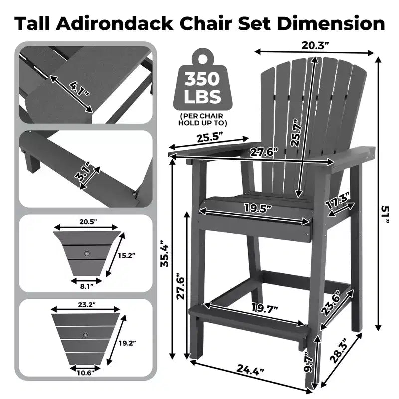 GustoWave Set di 2 Sedie Adirondack Alte, Sgabelli Alti in HDPE con Doppio Vassoio Connettore, Sedia Adirondack per 2 Persone Altezza Bar, Resistente a Tutte le Intemperie