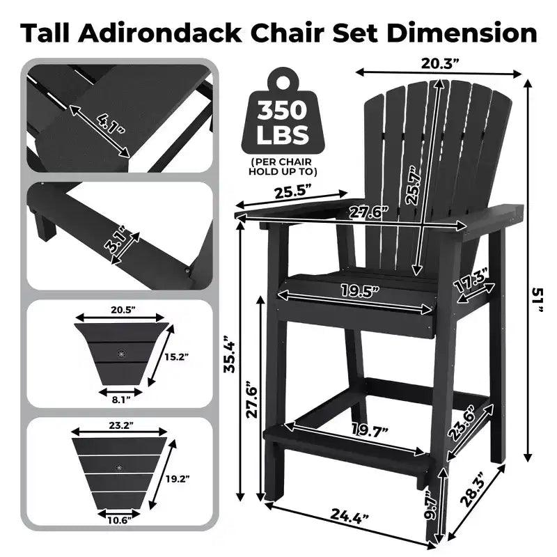 GustoWave Set di 2 Sedie Adirondack Alte, Sgabelli Alti in HDPE con Doppio Vassoio Connettore, Sedia Adirondack per 2 Persone Altezza Bar, Resistente a Tutte le Intemperie