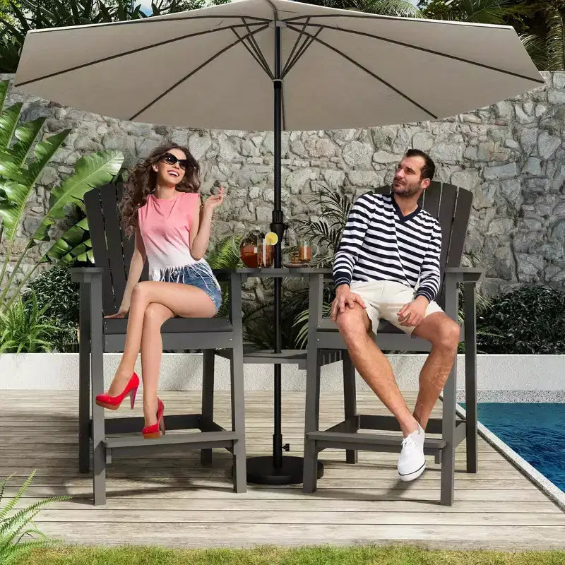 GustoWave Set di 2 Sedie Adirondack Alte, Sgabelli Alti in HDPE con Doppio Vassoio Connettore, Sedia Adirondack per 2 Persone Altezza Bar, Resistente a Tutte le Intemperie