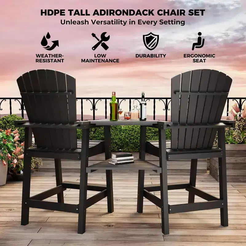GustoWave Set di 2 Sedie Adirondack Alte, Sgabelli Alti in HDPE con Doppio Vassoio Connettore, Sedia Adirondack per 2 Persone Altezza Bar, Resistente a Tutte le Intemperie