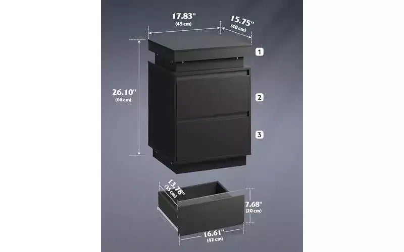 Comodino con luce LED e stazione di ricarica - 2 cassetti in legno e piano scorrevole, comodino moderno per camera da letto, soggiorno