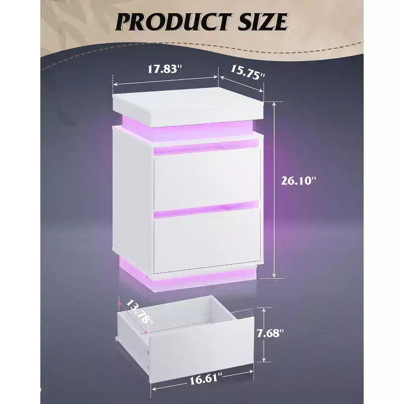 Comodino con luce LED e stazione di ricarica - 2 cassetti in legno e piano scorrevole, comodino moderno per camera da letto, soggiorno
