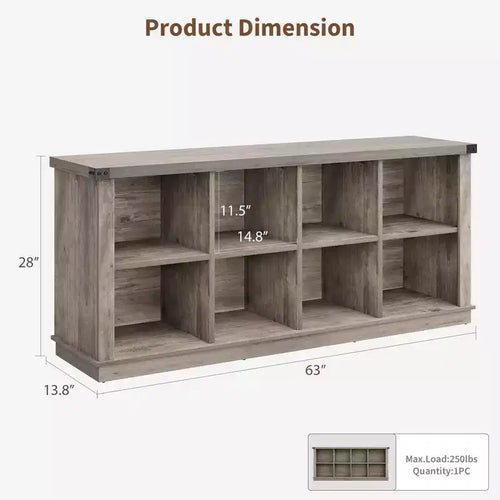 Bibliothèque de rangement 8 cubes, style ferme, bibliothèque horizontale, bibliothèque de rangement en bois de 62 pouces pour entrée, étagère longue et courte