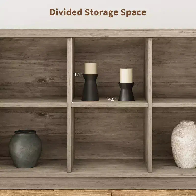 8 Cube Storage Organizer Bookshelf, Farmhouse Style Horizontal Bookcase, 62-inch Wooden Storage Bookcase for Entryway, Long and Short Bookshelf