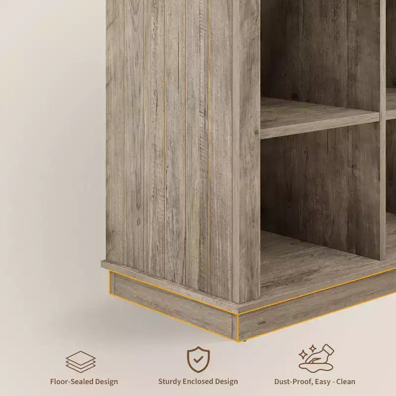 Libreria con 8 cubi contenitori, libreria orizzontale in stile rustico, libreria in legno da 62 pollici per ingresso, libreria lunga e corta