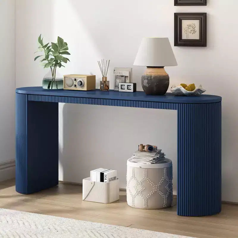 Tavolo consolle moderno con gambe curve, consolle a righe verticali con piano spesso, consolle stretta per soggiorno, ingresso