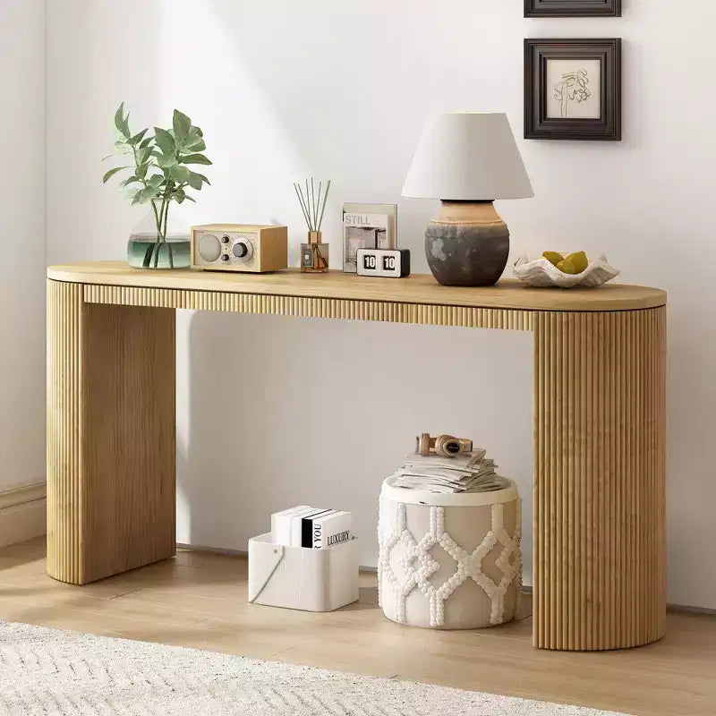 Tavolo consolle moderno con gambe curve, consolle a righe verticali con piano spesso, consolle stretta per soggiorno, ingresso