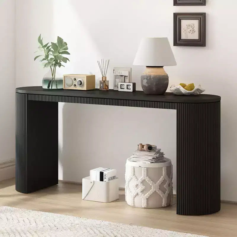 Tavolo consolle moderno con gambe curve, consolle a righe verticali con piano spesso, consolle stretta per soggiorno, ingresso