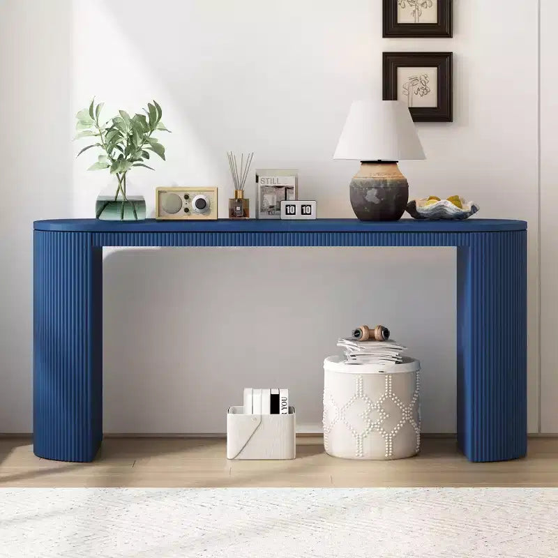 Tavolo consolle moderno con gambe curve, consolle a righe verticali con piano spesso, consolle stretta per soggiorno, ingresso