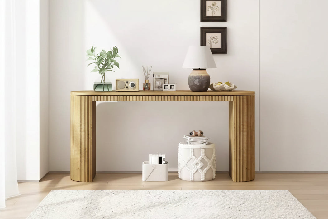 Okak Modern Entryway Table with Curved Legs, Vertical Stripe Console Table with Thick Tabletop, Narrow Console Table for Living Room, Entrance