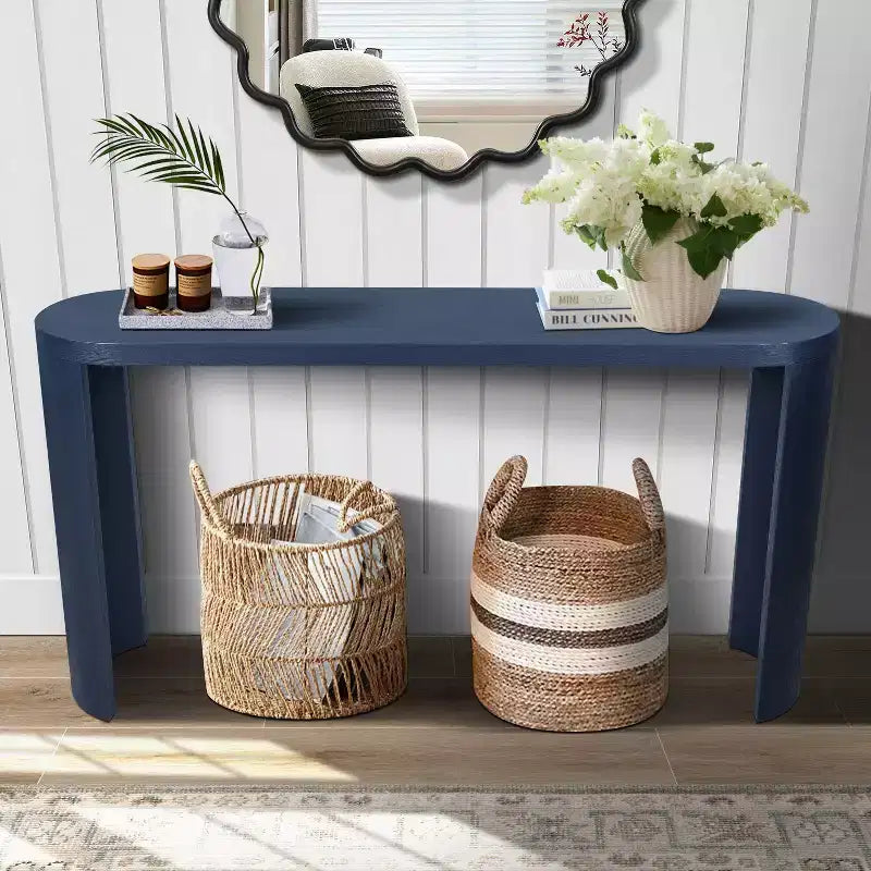 Tavolo da ingresso minimalista da 60 pollici con gambe curve, consolle lunga con piano spesso, tavolino d'accento per soggiorno, corridoio