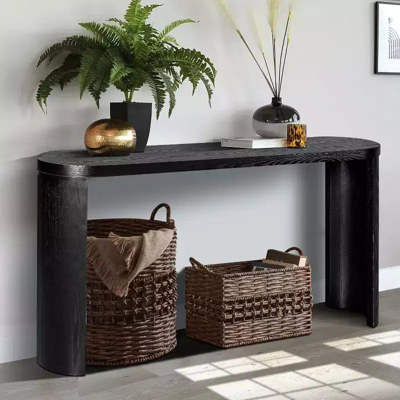 60IN Minimalism Entryway Table with Curved Legs, Long Console Table with Thick Tabletop, Accent Table for Living Room, Hallway