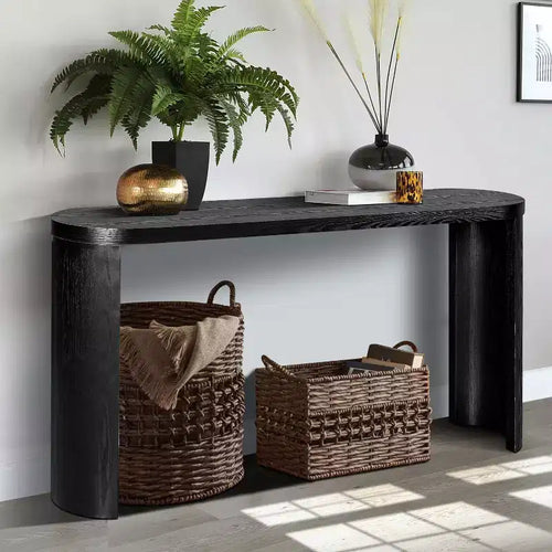Tavolo da ingresso minimalista da 60 pollici con gambe curve, consolle lunga con piano spesso, tavolino d'accento per soggiorno, corridoio