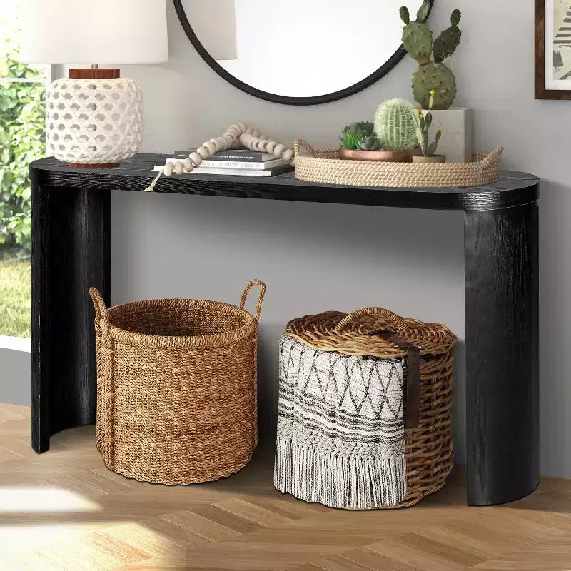 60IN Minimalism Entryway Table with Curved Legs, Long Console Table with Thick Tabletop, Accent Table for Living Room, Hallway