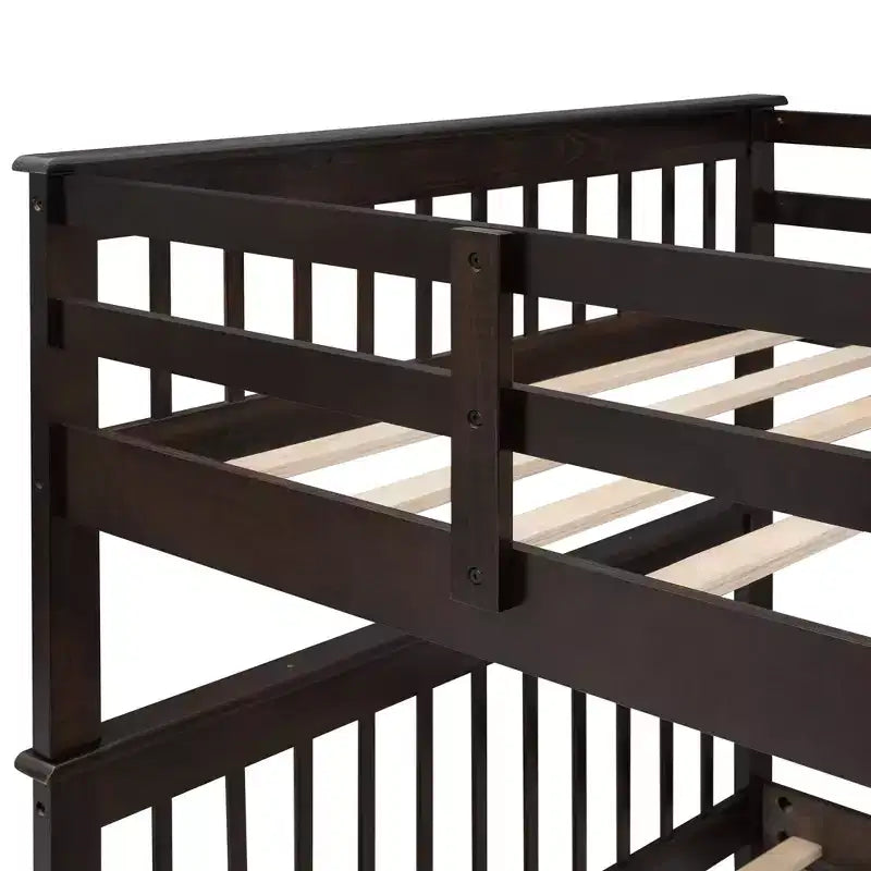 Letti a castello Full su Full con scale, letto a castello in legno Full con scala, contenitore e ringhiera per dormitorio