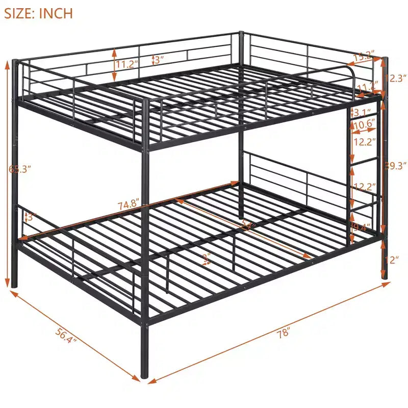 Full over Full Bunk Beds with Ladder & Full-Length Guardrails, Metal Heavy Duty Full Size Bunk Bed Frame with Sturdy Slats