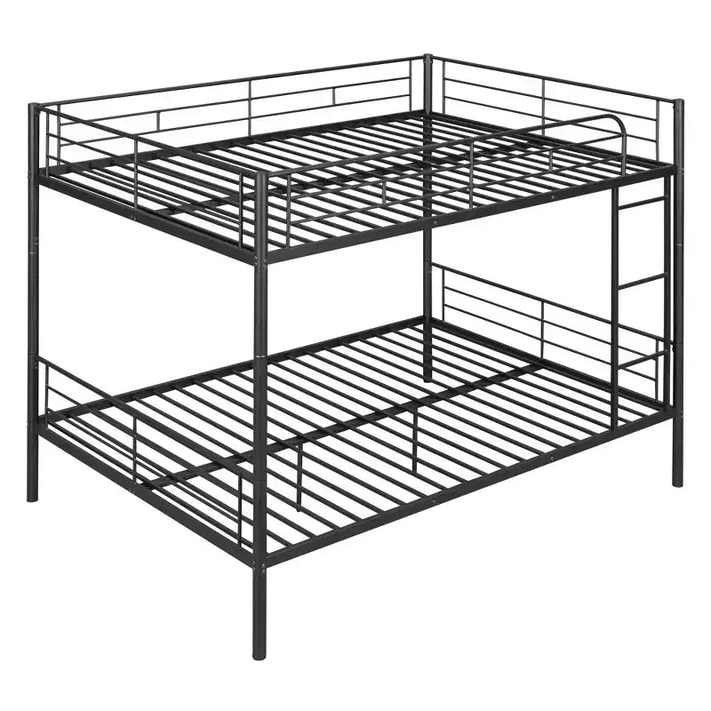 Full over Full Bunk Beds with Ladder & Full-Length Guardrails, Metal Heavy Duty Full Size Bunk Bed Frame with Sturdy Slats