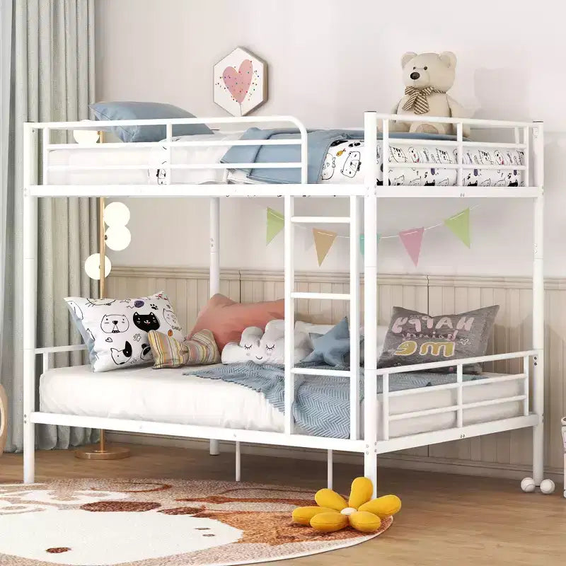 Full over Full Bunk Beds with Ladder & Full-Length Guardrails, Metal Heavy Duty Full Size Bunk Bed Frame with Sturdy Slats