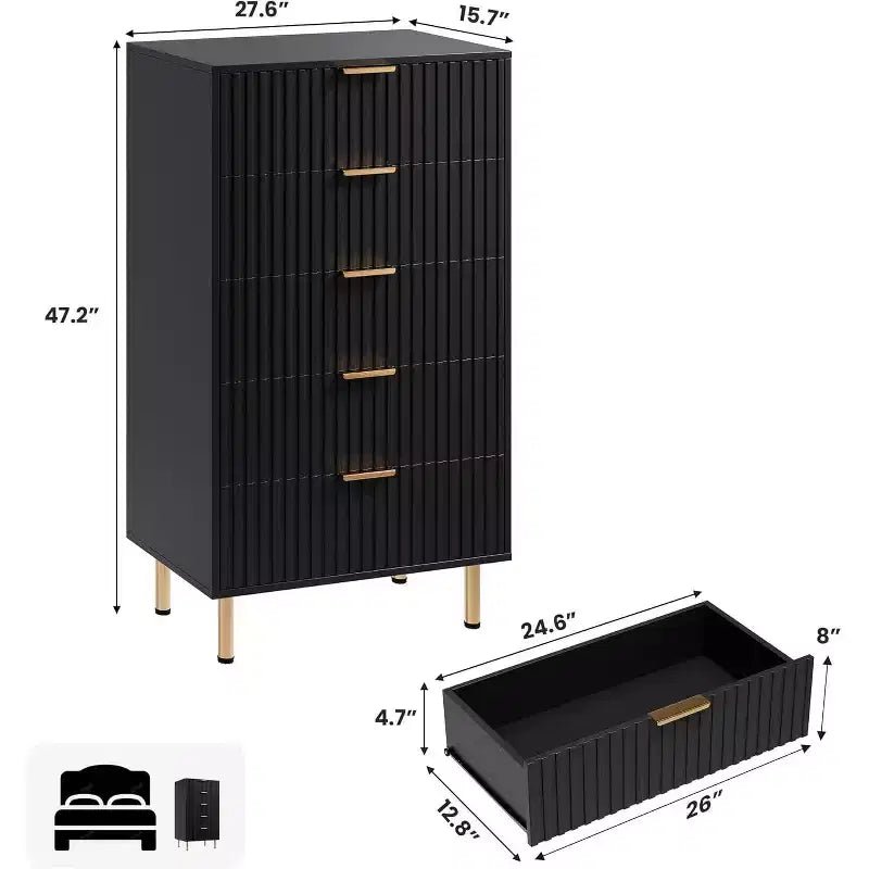 Fluted 5 Drawer Dresser for Bedroom, 48 Tall Modern Chest of Drawers with Deep Drawers and Wide Top, for Living Room, Hallway, Kids Room