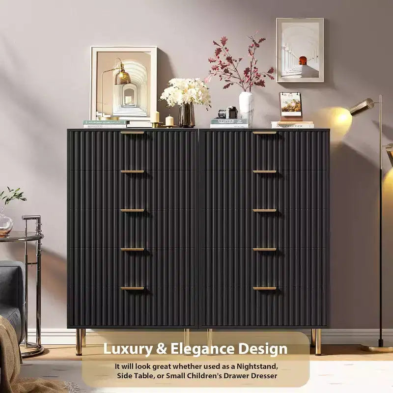 Fluted 5 Drawer Dresser for Bedroom, 48 Tall Modern Chest of Drawers with Deep Drawers and Wide Top, for Living Room, Hallway, Kids Room