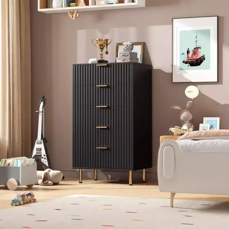 Cassettiera a 5 cassetti scanalati per camera da letto, cassettiera moderna alta 122 cm con cassetti profondi e piano ampio, per soggiorno, corridoio, camera dei bambini