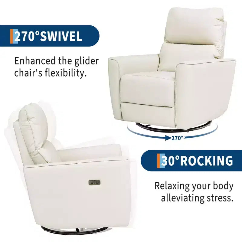 Power Recliner Chair, PU Leather Upholstered Swivel Glider with Adjustable Footrest and Curved Armrest for Living Room, Office, Bedroom