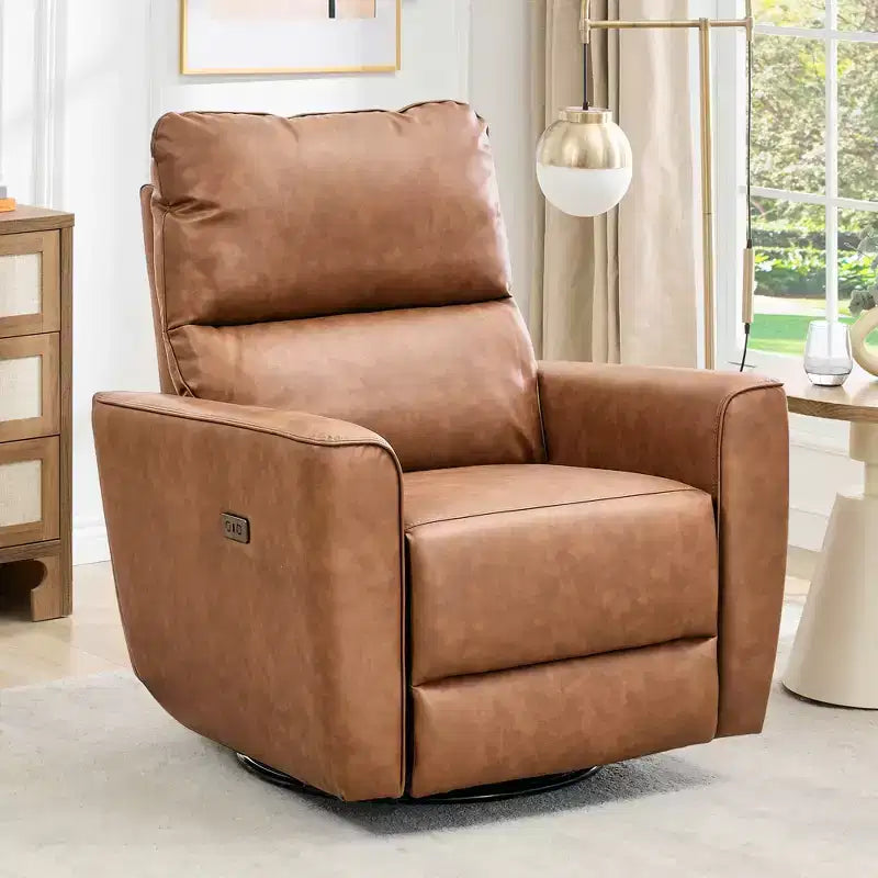 Power Recliner Chair, PU Leather Upholstered Swivel Glider with Adjustable Footrest and Curved Armrest for Living Room, Office, Bedroom