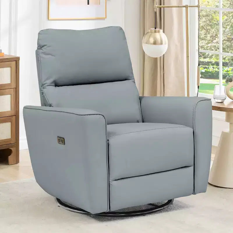 Power Recliner Chair, PU Leather Upholstered Swivel Glider with Adjustable Footrest and Curved Armrest for Living Room, Office, Bedroom