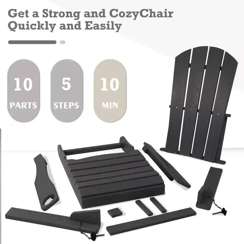 Sedia pieghevole Adirondack Kozyard, in resina plastica HDPE resistente alle intemperie con finitura verniciata, perfetta per ponte o giardino