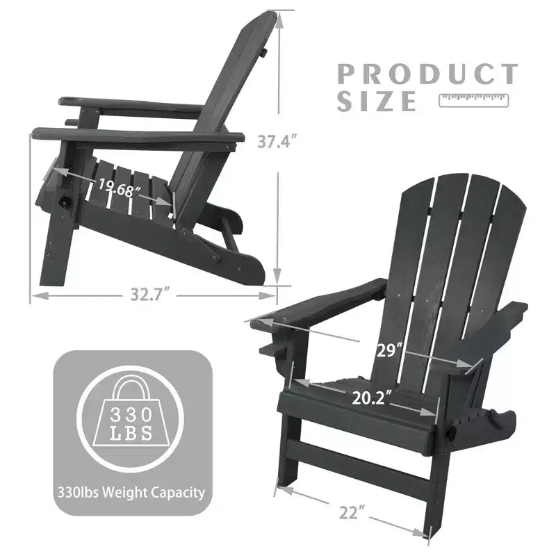 Sedia pieghevole Adirondack Kozyard, in resina plastica HDPE resistente alle intemperie con finitura verniciata, perfetta per ponte o giardino