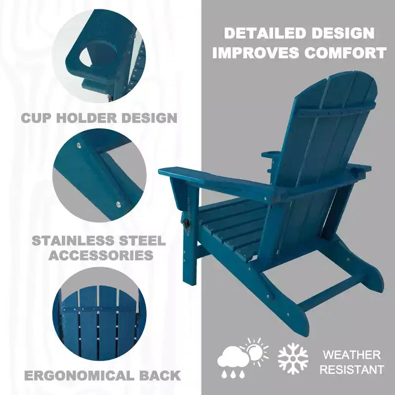 Sedia pieghevole Adirondack Kozyard, in resina plastica HDPE resistente alle intemperie con finitura verniciata, perfetta per ponte o giardino