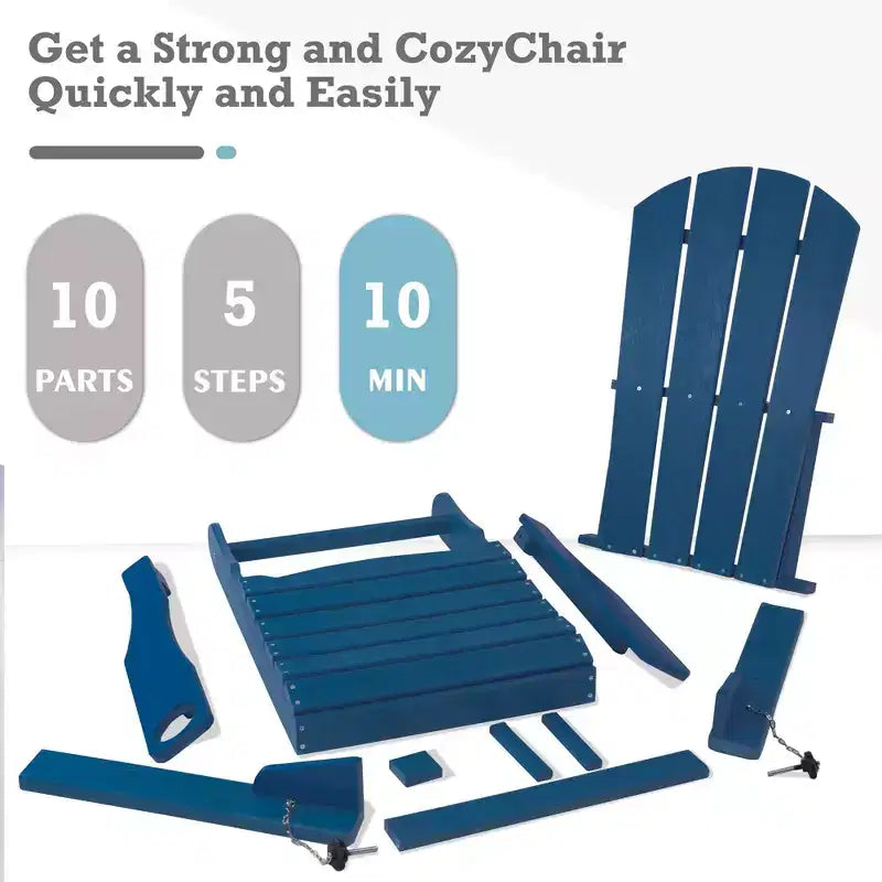 Sedia pieghevole Adirondack Kozyard, in resina plastica HDPE resistente alle intemperie con finitura verniciata, perfetta per ponte o giardino