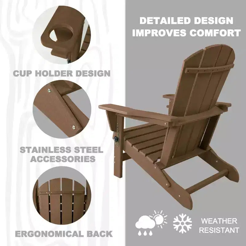 Sedia pieghevole Adirondack Kozyard, in resina plastica HDPE resistente alle intemperie con finitura verniciata, perfetta per ponte o giardino