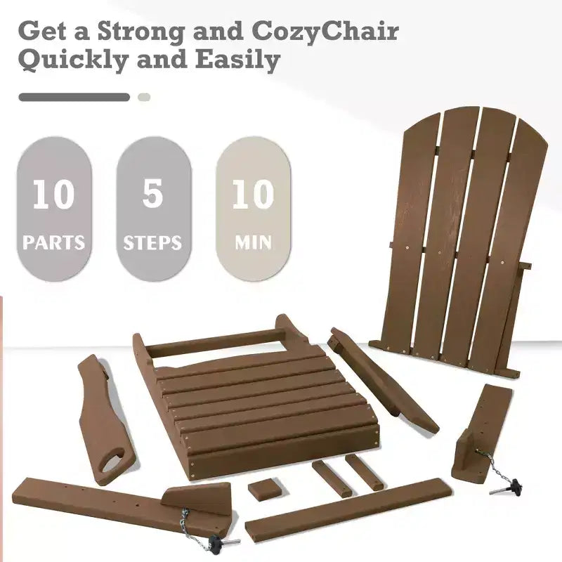 Sedia pieghevole Adirondack Kozyard, in resina plastica HDPE resistente alle intemperie con finitura verniciata, perfetta per ponte o giardino