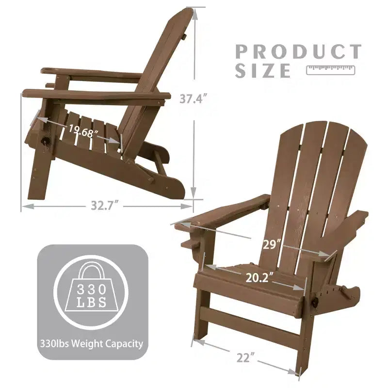 Sedia pieghevole Adirondack Kozyard, in resina plastica HDPE resistente alle intemperie con finitura verniciata, perfetta per ponte o giardino
