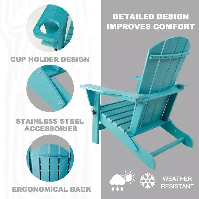 Sedia pieghevole Adirondack Kozyard, in resina plastica HDPE resistente alle intemperie con finitura verniciata, perfetta per ponte o giardino