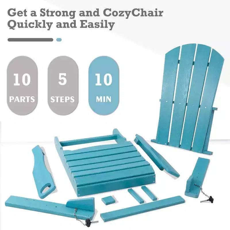 Sedia pieghevole Adirondack Kozyard, in resina plastica HDPE resistente alle intemperie con finitura verniciata, perfetta per ponte o giardino
