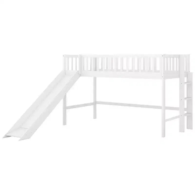 77,4IN Letto a soppalco per bambini singolo/matrimoniale con scivolo, letto singolo con ringhiera di sicurezza e scaletta, telai letto per cameretta bambini, sala giochi