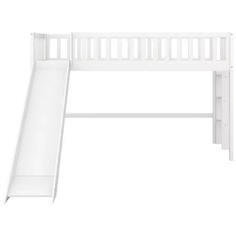 77,4IN Letto a soppalco per bambini singolo/matrimoniale con scivolo, letto singolo con ringhiera di sicurezza e scaletta, telai letto per cameretta bambini, sala giochi