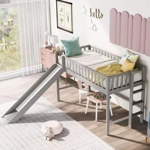 Lit mezzanine pour enfant 77,4IN, taille double/complète, avec toboggan, lit double avec garde-corps de sécurité et échelle, cadres de lit pour chambre d'enfant, salle de jeux