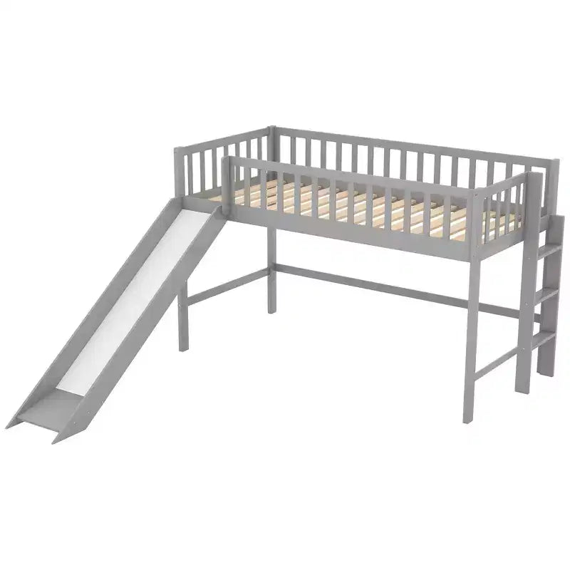 77.4IN Twin/Full Size Kids Loft Bed with Slide, Twin Bed with Safety Guardrail and Ladder, Bed Frames for Kids Room, Play Room