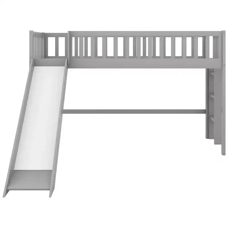 77,4IN Letto a soppalco per bambini singolo/matrimoniale con scivolo, letto singolo con ringhiera di sicurezza e scaletta, telai letto per cameretta bambini, sala giochi