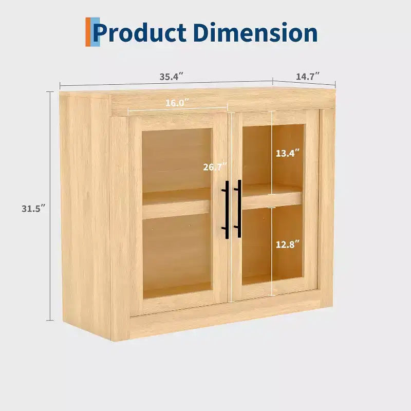 Credenza a Buffet 71 con 4 Ante, Armadietto Accentato Moderno di Metà Secolo con Contenitore per Soggiorno e Cucina, Naturale
